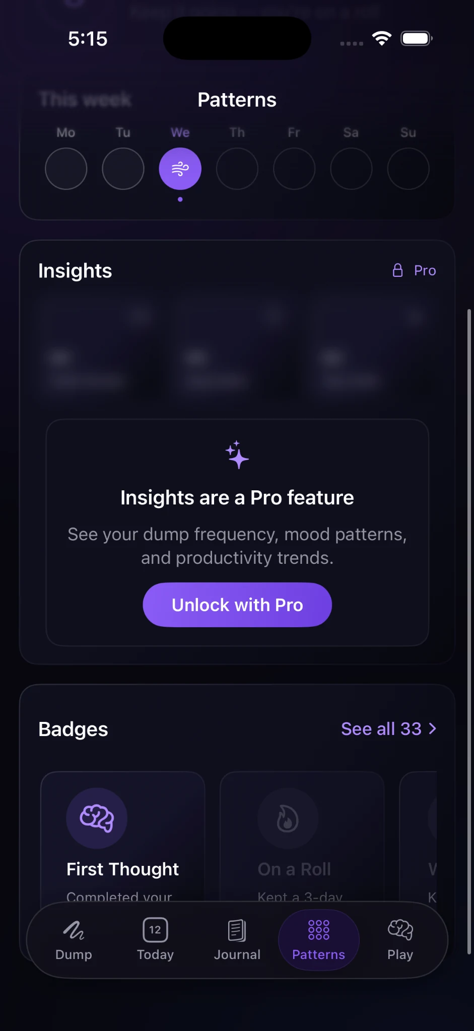 Patterns details with insights and badges